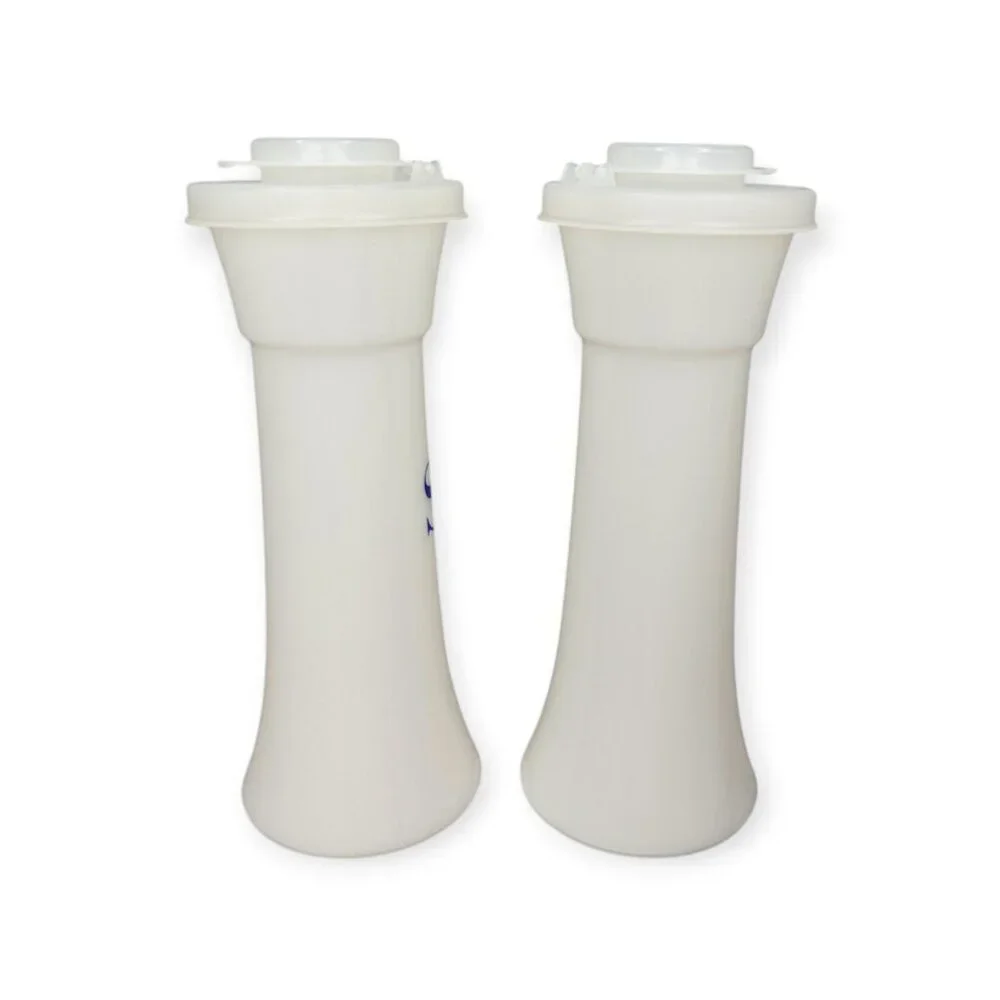 Vintage Tupperware Salt & Pepper Shakers #718-14 Rare Blue Lettering USA
